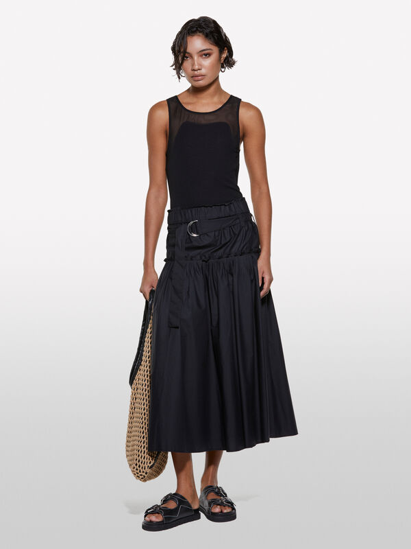 Gonna svasata nera con cintura - gonne midi, longuette donna | Sisley