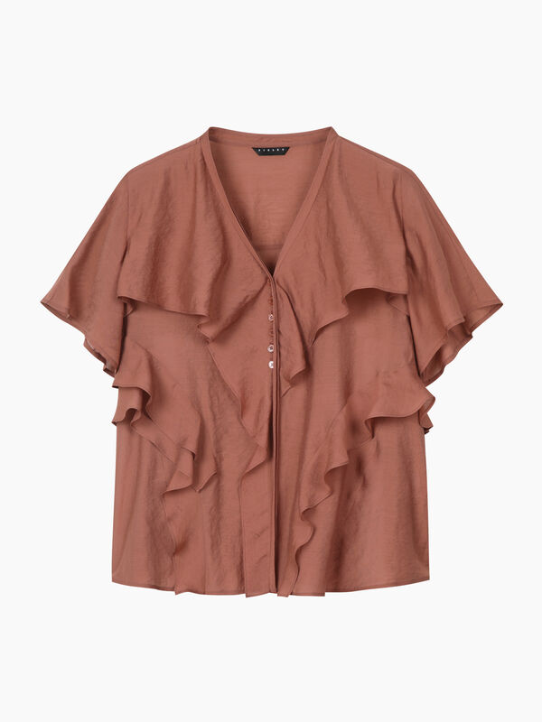 Camicetta marrone chiaro con rouches - sisley k bluse | Sisley K